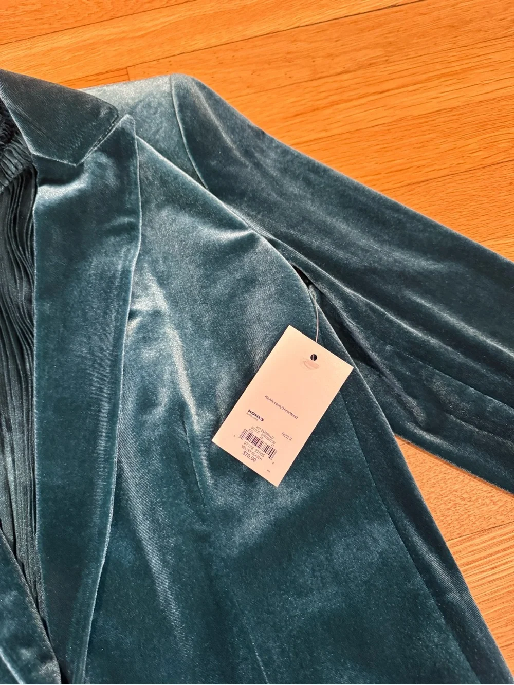 Nine West Velvet Blazer & Wide-Leg Pants Set w/ Mock Neck Pleated Top - Green